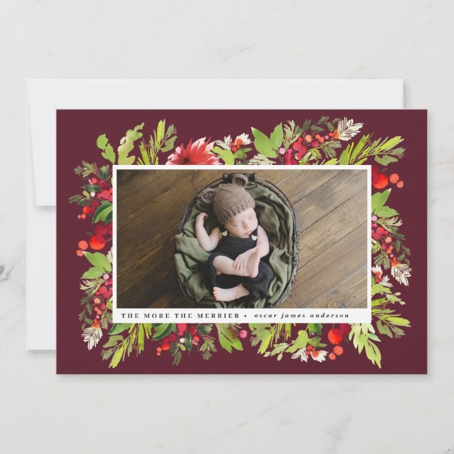 Watercolor foliage christmas birth announcement (Front)