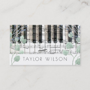 watercolor foliage decor pianist music teacher business card