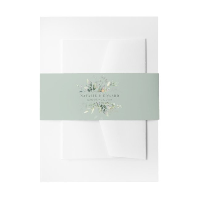Watercolor foliage eucalyptus botanical Invitation Invitation Belly Band (Front Example)
