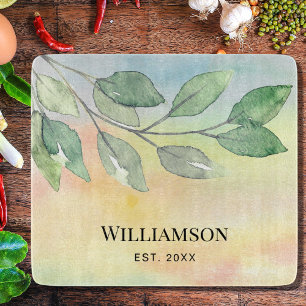 Watercolor Foliage Family Name  Cutting Board