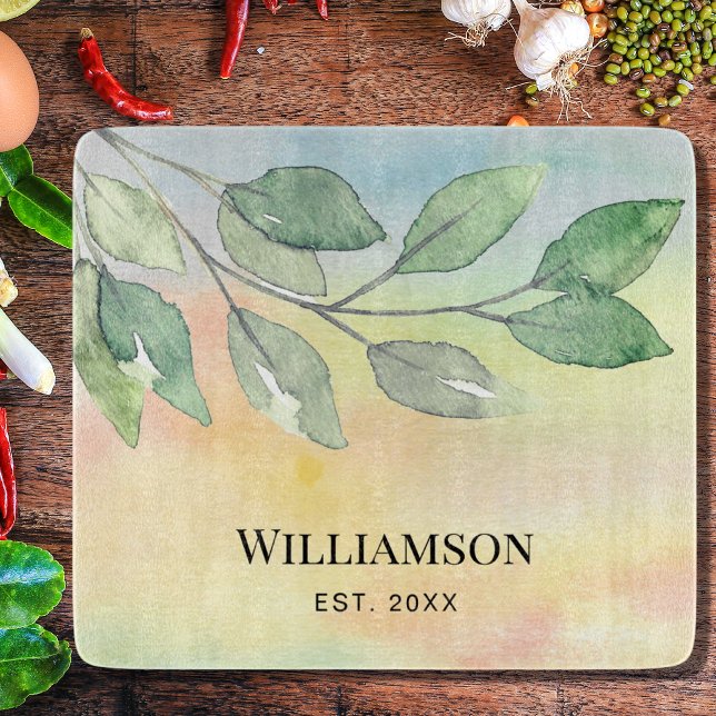 Watercolor Foliage Family Name  Cutting Board (Creator Uploaded)