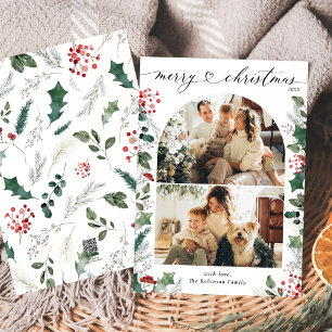 Watercolor Foliage Family Photo Christmas Card
