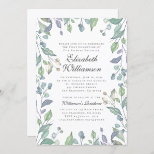 Watercolor Foliage First Communion Invitation
