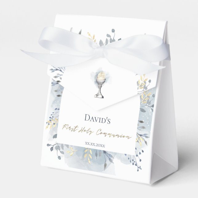 watercolor foliage First Holy Communion Favour Box (Front Side)