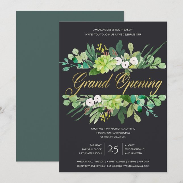 WATERCOLOR FOLIAGE FRAME GRAND OPENING CEREMONY INVITATION (Front/Back)
