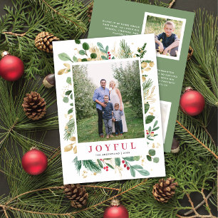 Watercolor Foliage Frame   Holiday Photo Card