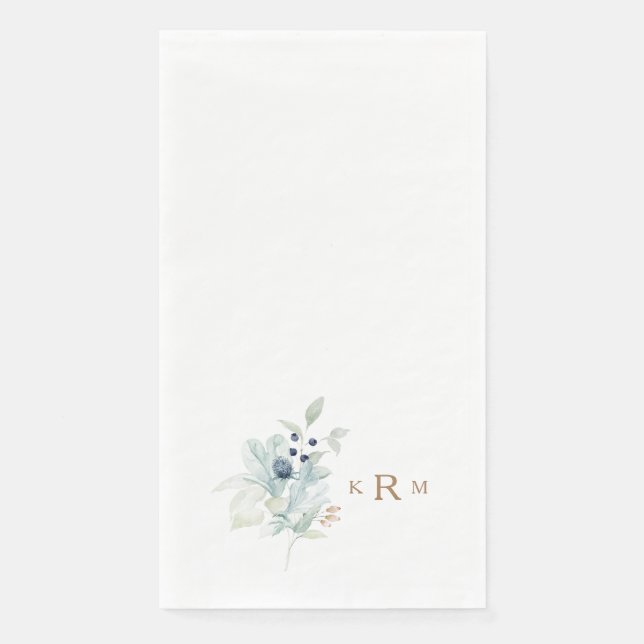  Watercolor Foliage Gold Monogram  Napkin (Front)