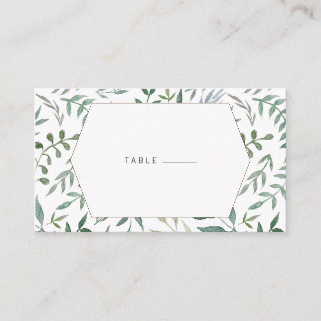 Watercolor Foliage Greenery Wedding Place Card (Front)