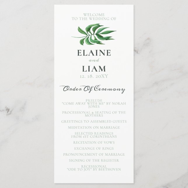 Watercolor Foliage Greenery Wedding Programs (Front)