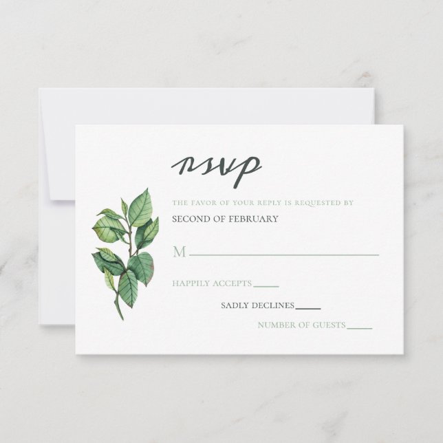 Watercolor Foliage Greenery Wedding RSVP Card (Front)