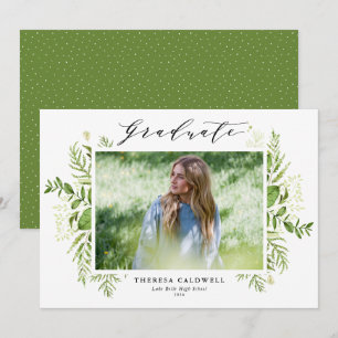 Watercolor Foliage Horizontal Photo Graduation Announcement