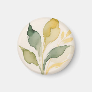 Watercolor Foliage Leaves Sage Gold Magnet