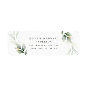 Watercolor foliage, metallic gold etherial modern return address label