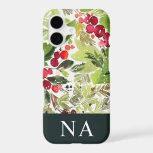 Watercolor foliage monogram initial Christmas