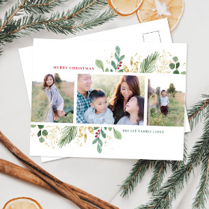 Watercolor Foliage Multi-Photo Frame Holiday Card