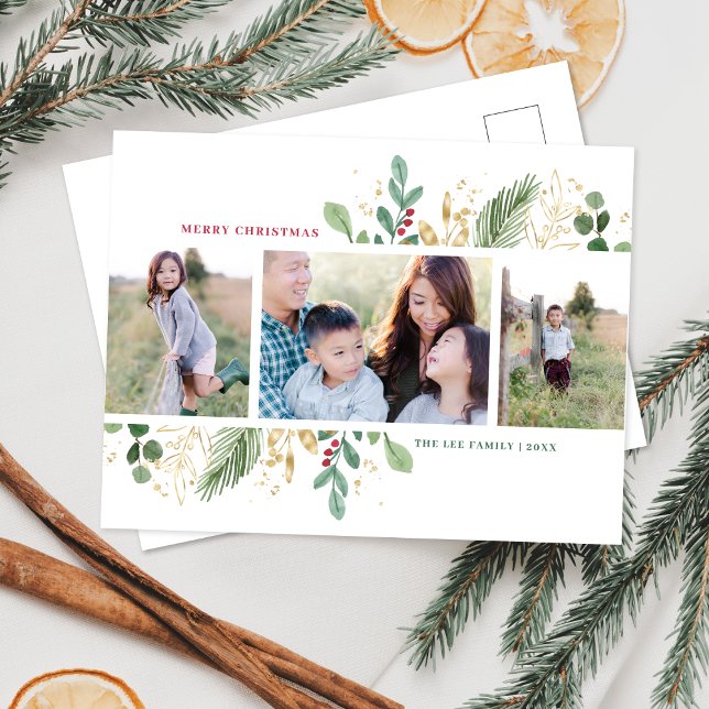 Watercolor Foliage Multi-Photo Frame Holiday Card (Creator Uploaded)