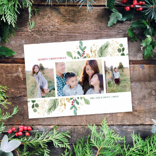 Watercolor Foliage Multi-Photo Frame Holiday Card
