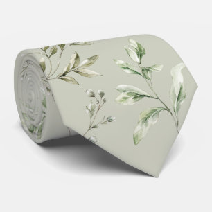 Watercolor foliage on grey green neck tie