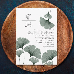 Watercolor Foliage Sage Green Gingko Wedding  Invitation