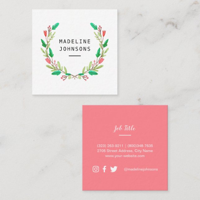 Watercolor Foliage Square Business Card (Front/Back)