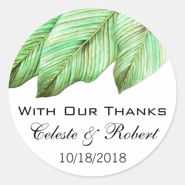 Watercolor Foliage Tropical Wedding Classic Round Sticker (Front)
