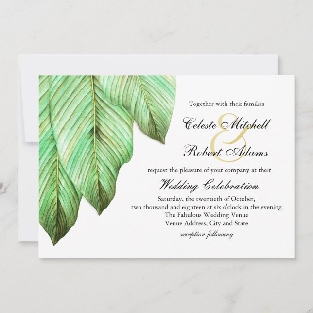 Watercolor Foliage Tropical Wedding Invitation (Front)