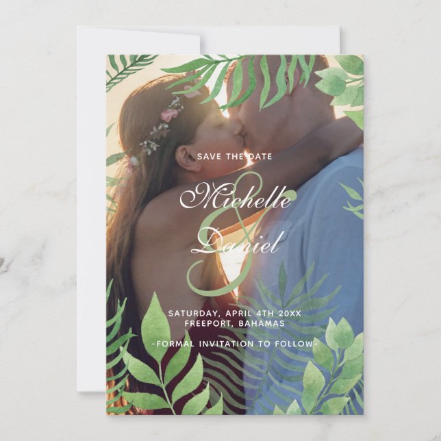 Watercolor Foliage Wedding Save The Date (Front)