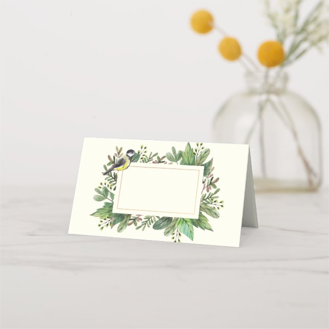 Watercolor Foliage with a Bird | Holiday Place Card (Back)