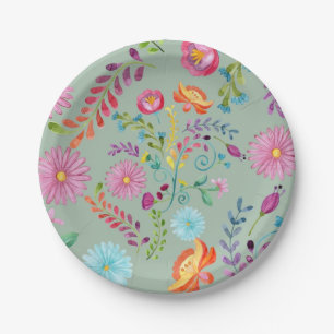 Watercolor Folk Flowers - Customisable Paper Plate