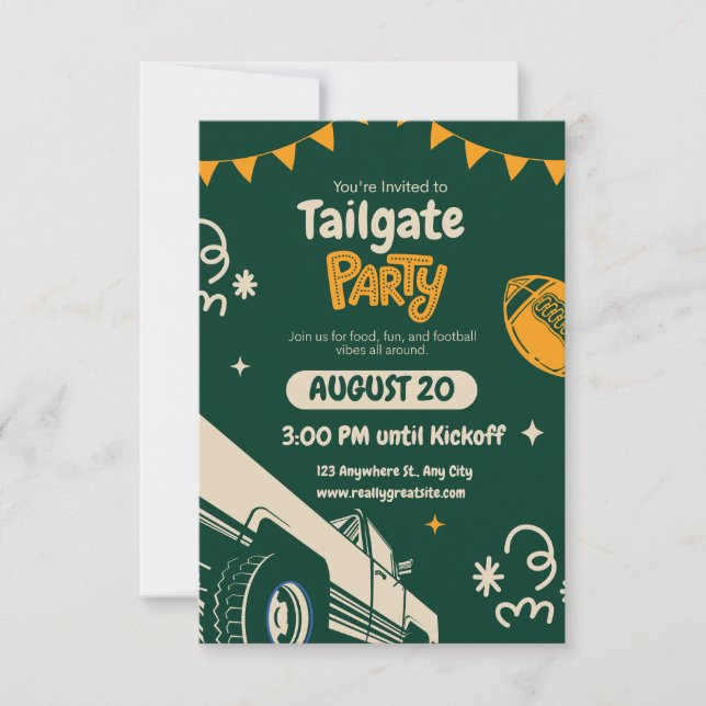 Watercolor Football Birthday Invitation Boys Sport (Front)