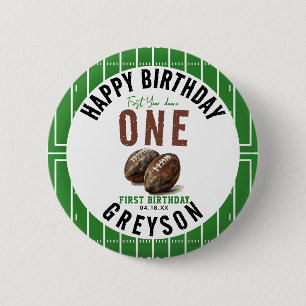 Watercolor Football First Year Down   1st Birthday 6 Cm Round Badge