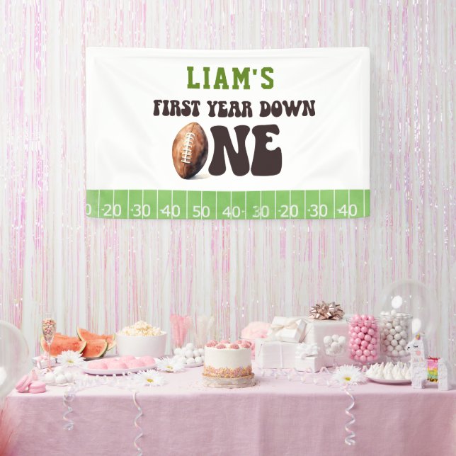 Watercolor Football First Year Down 1st Birthday  Banner (Party)