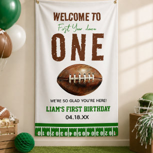 Watercolor Football First Year Down 1st Birthday Banner