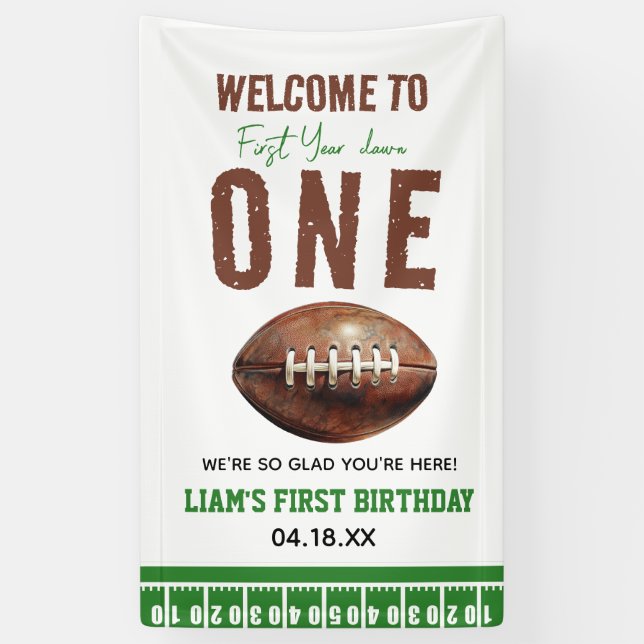 Watercolor Football First Year Down | 1st Birthday Banner (Vertical)