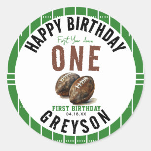Watercolor Football First Year Down   1st Birthday Classic Round Sticker