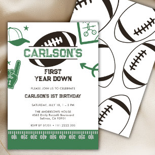 Watercolor Football First Year Down 1st Birthday Invitation