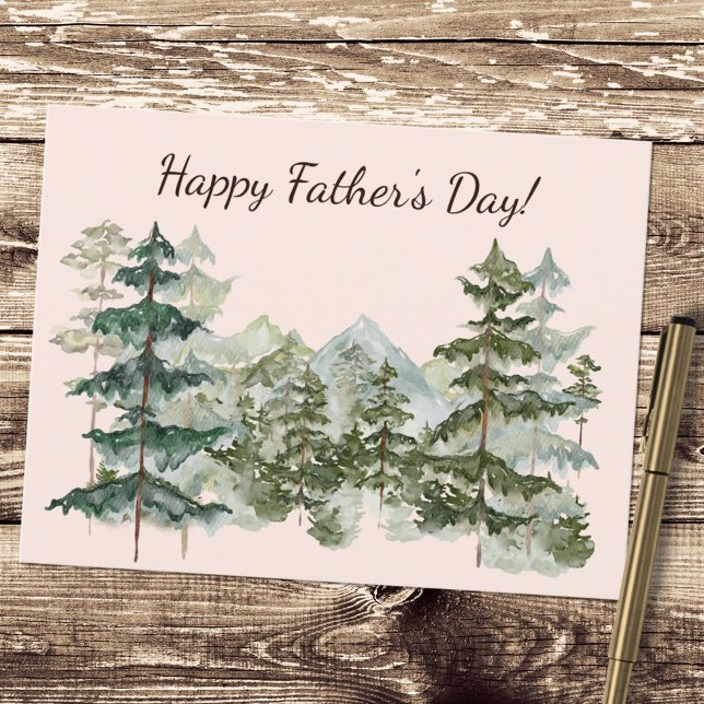 Watercolor Forest and mountain Rustic Fathers Day Postcard (In situ)
