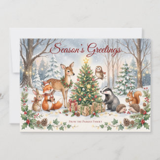 Watercolor Forest Animals Christmas Holiday Card