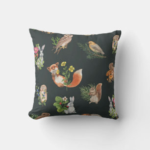Watercolor Forest Animals: Cute Seamless Cushion