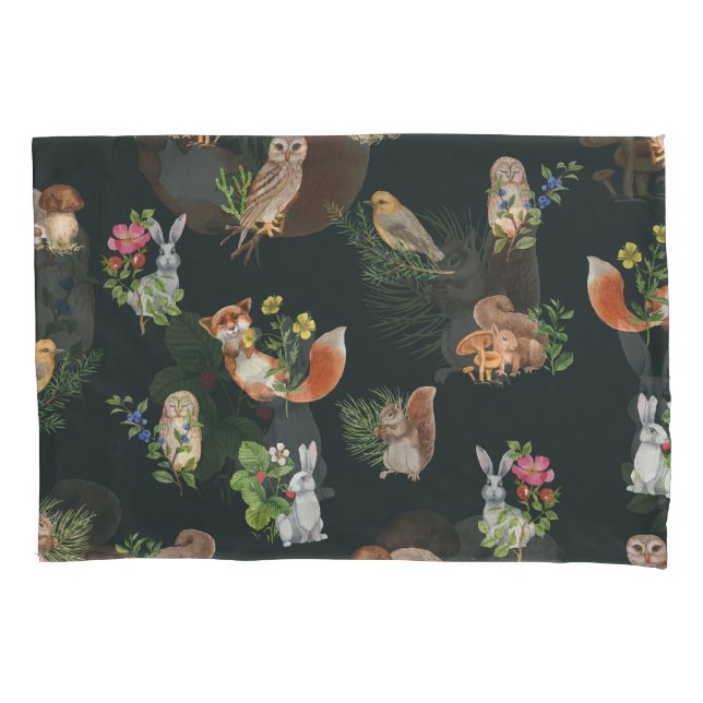 Watercolor Forest Animals: Cute Seamless Pillowcase (Front)