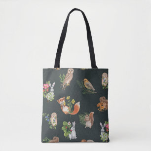 Watercolor Forest Animals: Cute Seamless Tote Bag