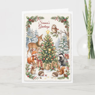 Watercolor Forest Animals Elegant Christmas Card