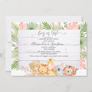 Watercolor Forest Animals Gender Reveal Invitation