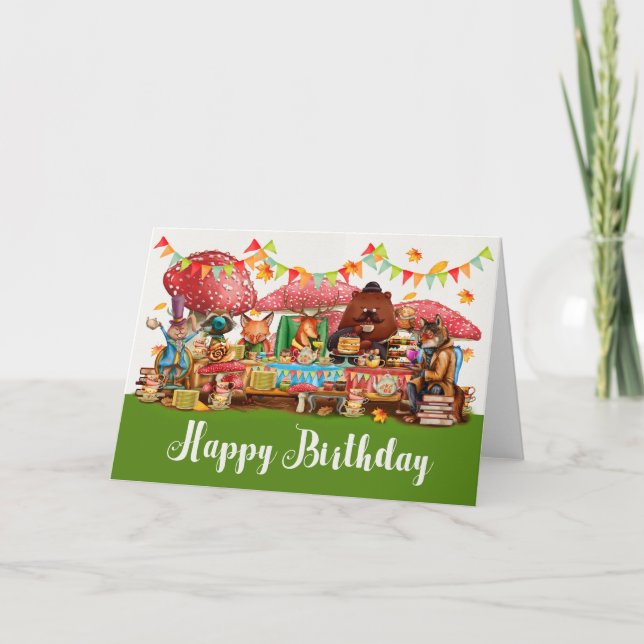 Watercolor Forest Animals Happy Birthday Card (Front)