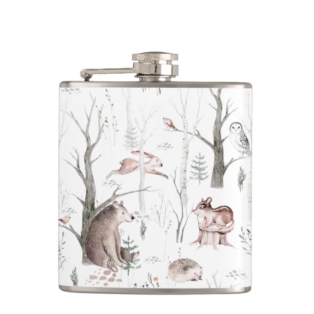 Watercolor Forest Animals  Hip Flask (Front)