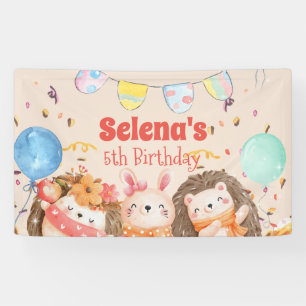 Watercolor forest animals kid birthday banner