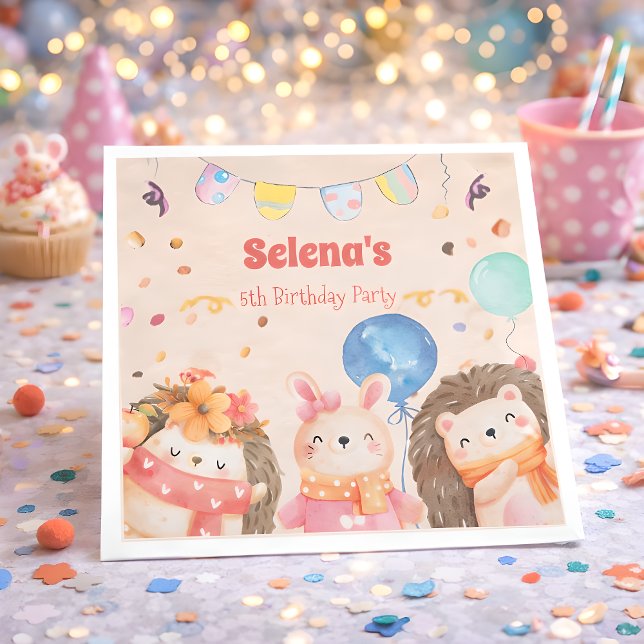 Watercolor forest animals kids Birthday Napkin (Creator Uploaded)