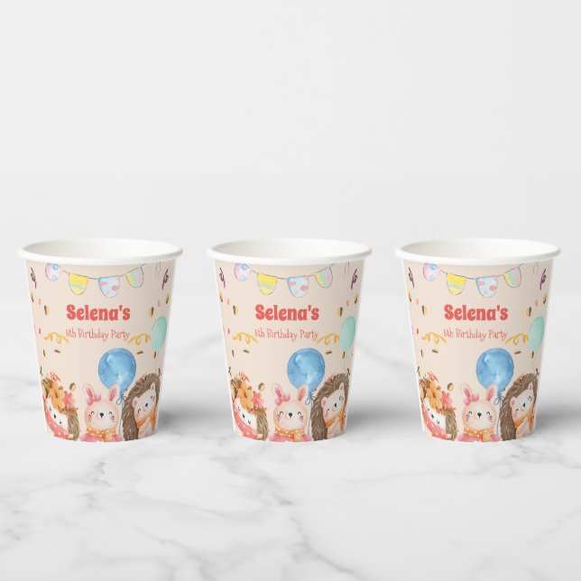 Watercolor forest animals kids Birthday Paper Cups (Multi)