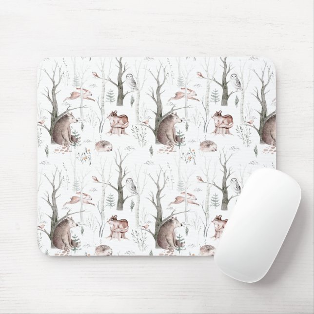 Watercolor Forest Animals Mouse Pad (With Mouse)