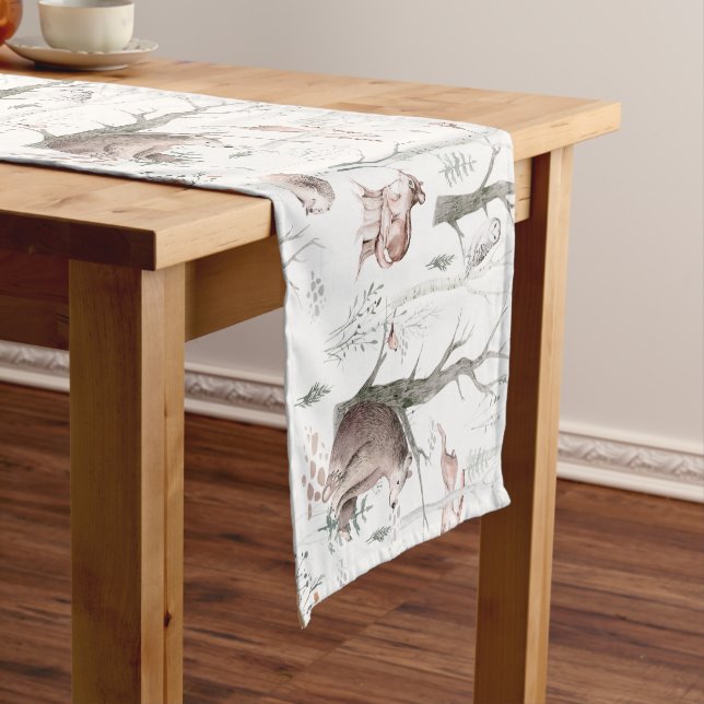 Watercolor Forest Animals Short Table Runner (In Situ)